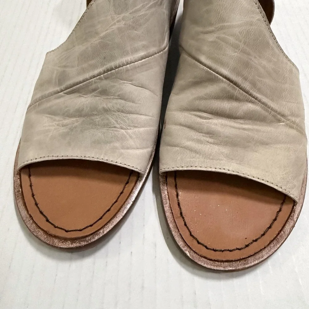 Free People Mont Blanc Shoes Womens Size 6 36 Beige Leather Slip On Sandals